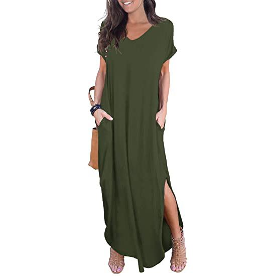 Women's Casual Loose Pocket Split Maxi Dress