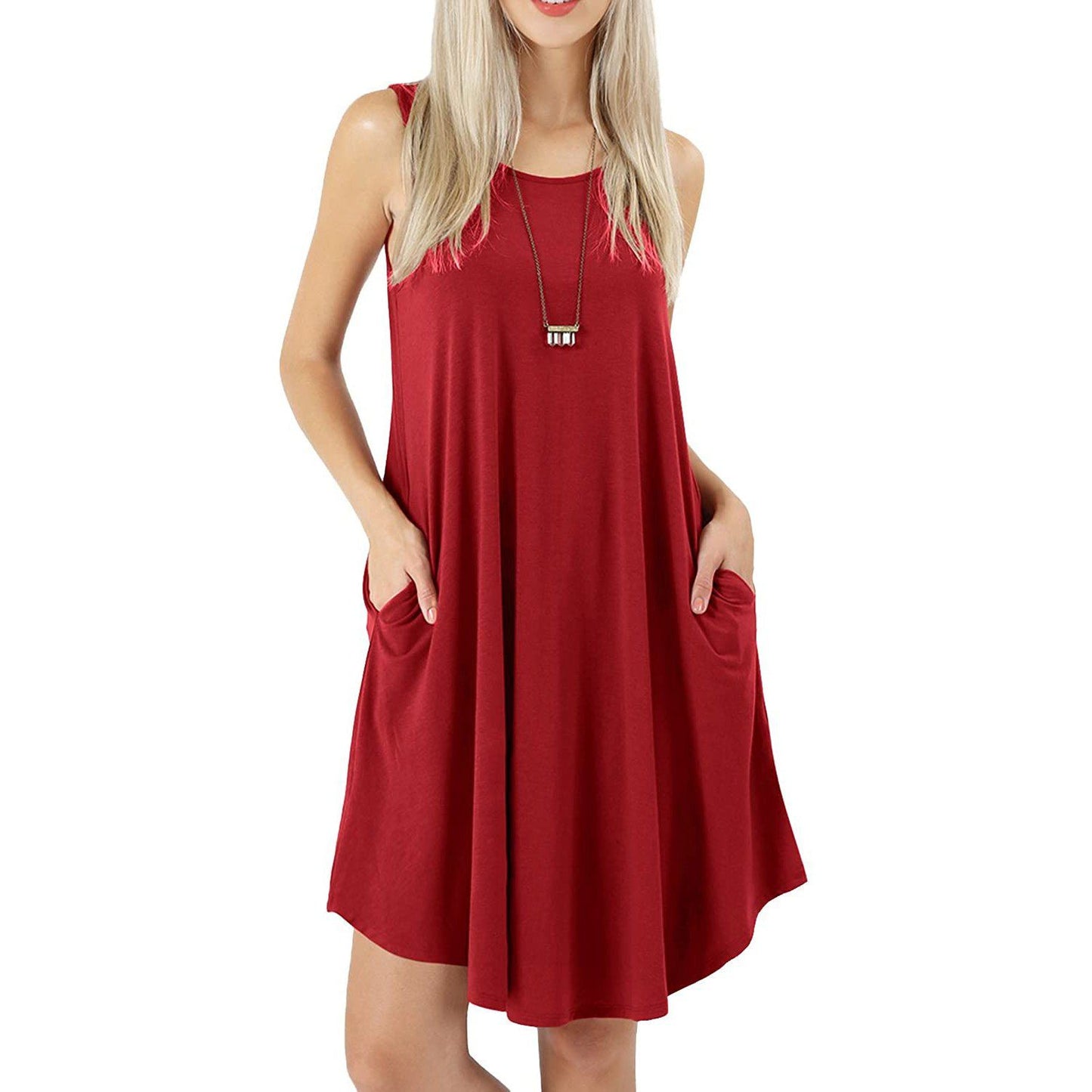 Women's Sleeveless Pockets Casual Swing T-Shirt Short Dresses
