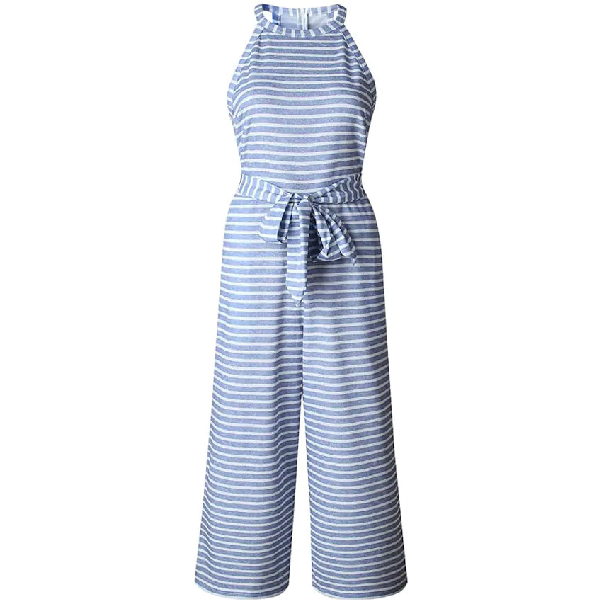 Women's Solid Color Crew Neck Casual Jumpsuit