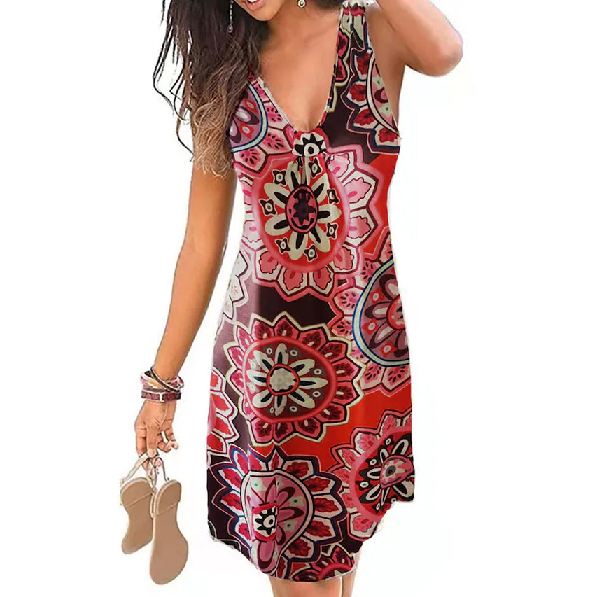 Women's V-Neck A-Line Knee Length Skirt