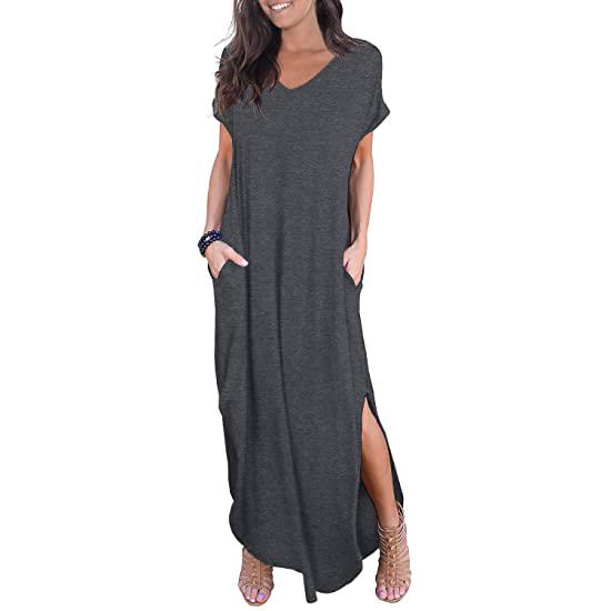 Women's Casual Loose Pocket Split Maxi Dress