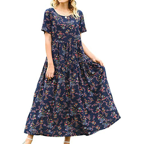 Women Casual Loose Bohemian Floral Dress
