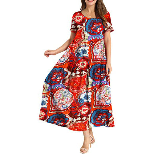 Women Casual Loose Bohemian Floral Dress