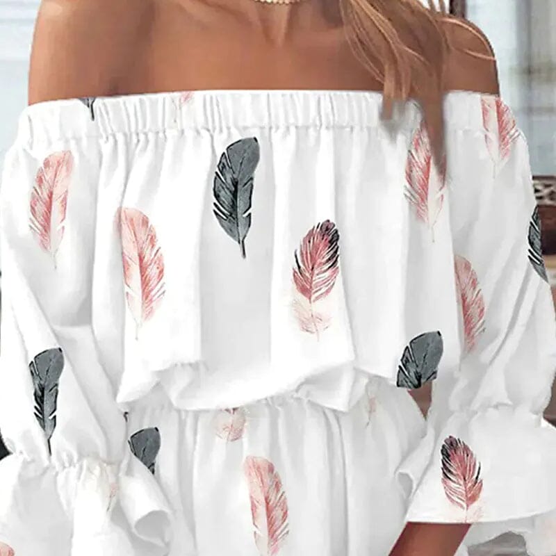 Women's 3/4 Length Sleeve Floral Ruffle Summer Spring Off Shoulder Dress