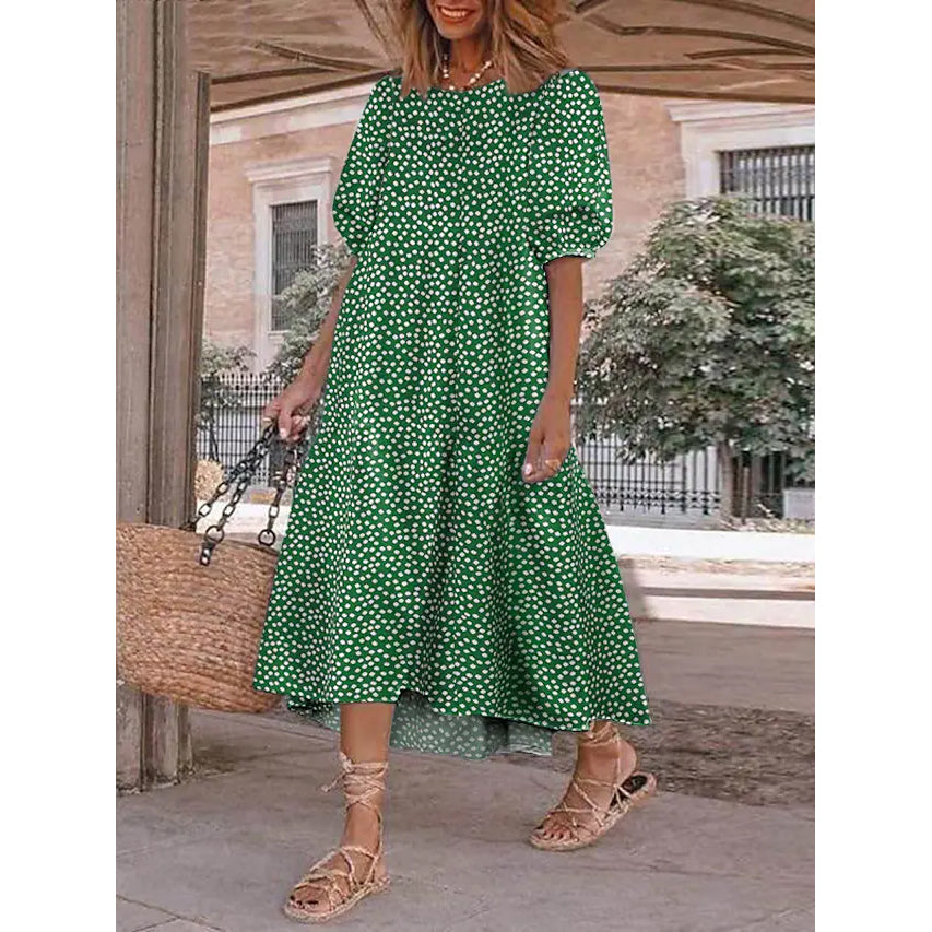 Women's Ruffled Patchwork Print Midi Dress