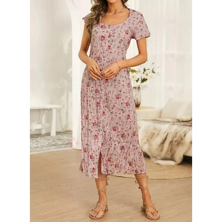 Women's Shift Short Sleeve Floral Print Dress