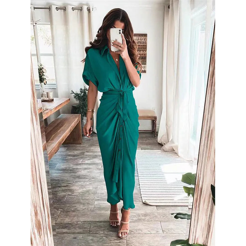 Women's Shirt Maxi Long Dress