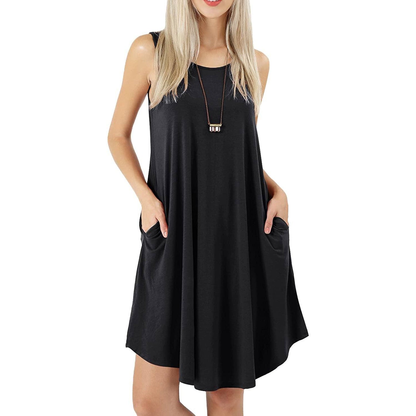 Women's Sleeveless Pockets Casual Swing T-Shirt Short Dresses
